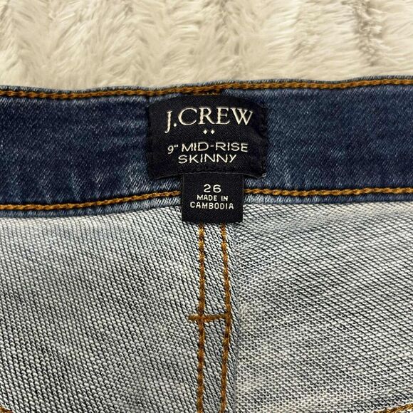 J.Crew Jeans Women 26 Mid Rise Skinny Blue Stretch Denim Raw Hem Distressed - Picture 5 of 9